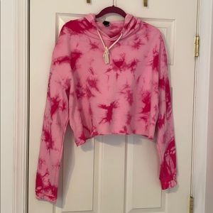 Wild Fable Tie-Dye Cropped Hoodie Fuschia Pink